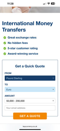 Key Currency is the cheapest way to send money from Sweden (SEK) to Denmark (DKK) - Key Currency Screenshot