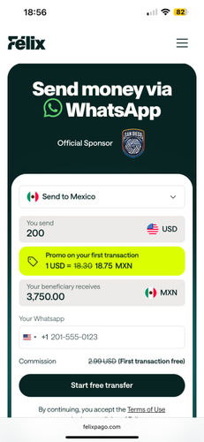 Felix is the cheapest way to send money from United States (USD) to Colombia (COP) - Felix Screenshot