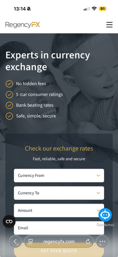 Regency FX es la forma más rápida de enviar dinero desde España (EUR) a Senegal (XOF) - Captura de pantalla de Regency FX