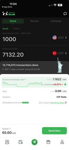 Panda Remit is the cheapest way to send money from United States (USD) to Colombia (COP) - Panda Remit Screenshot