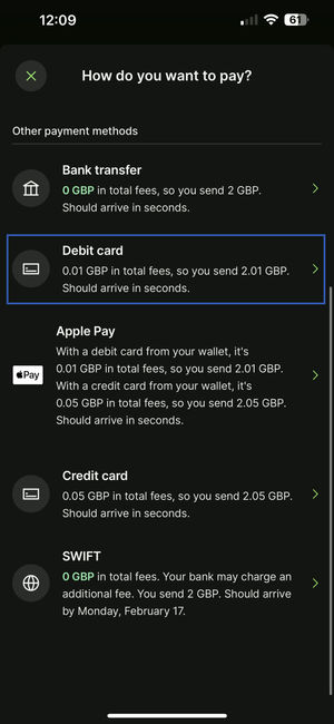 Seleccionar método de pago con tarjeta de débito