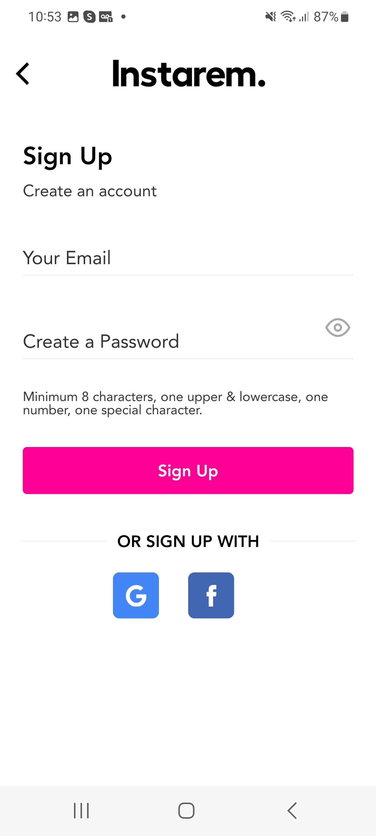 Email and password