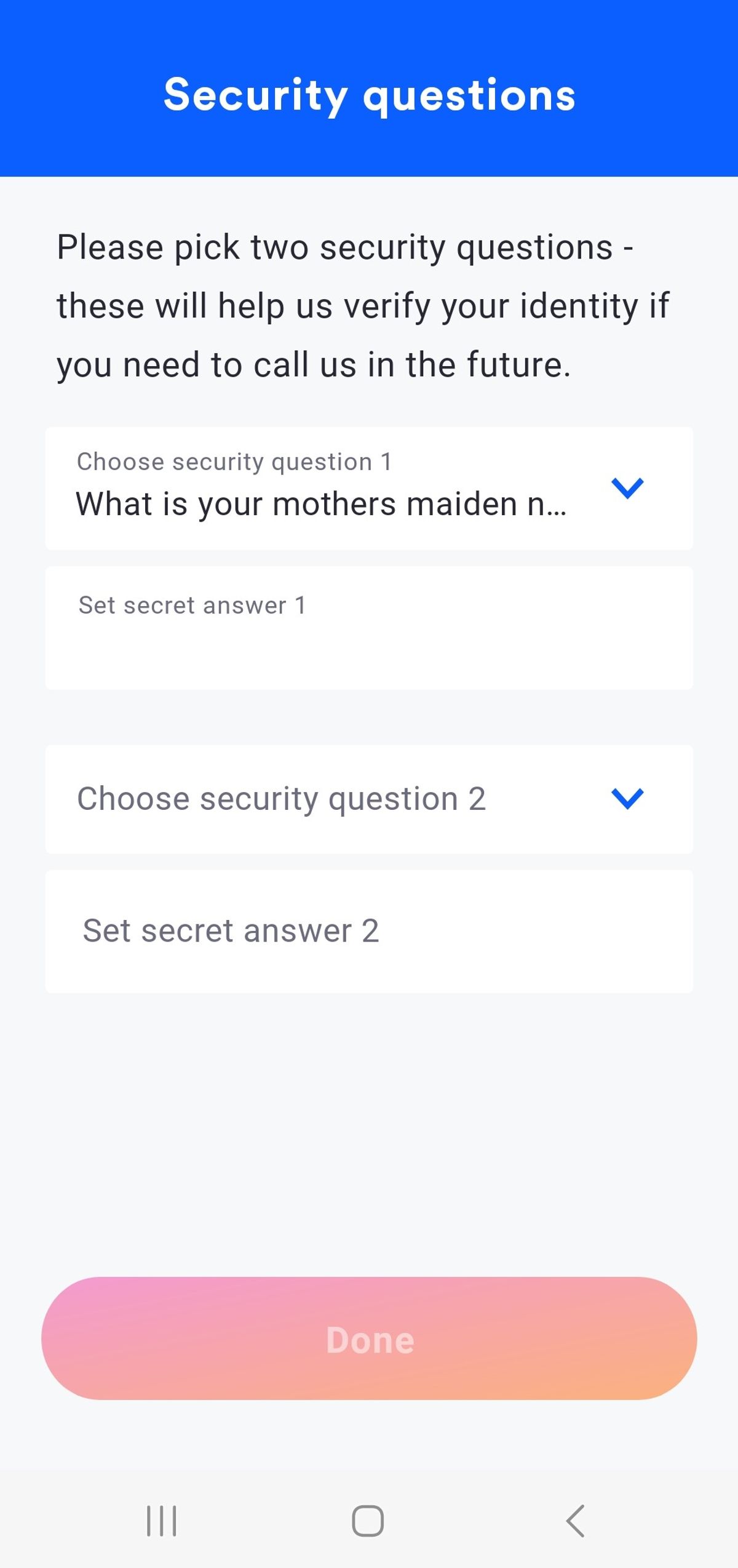 Answer security questions