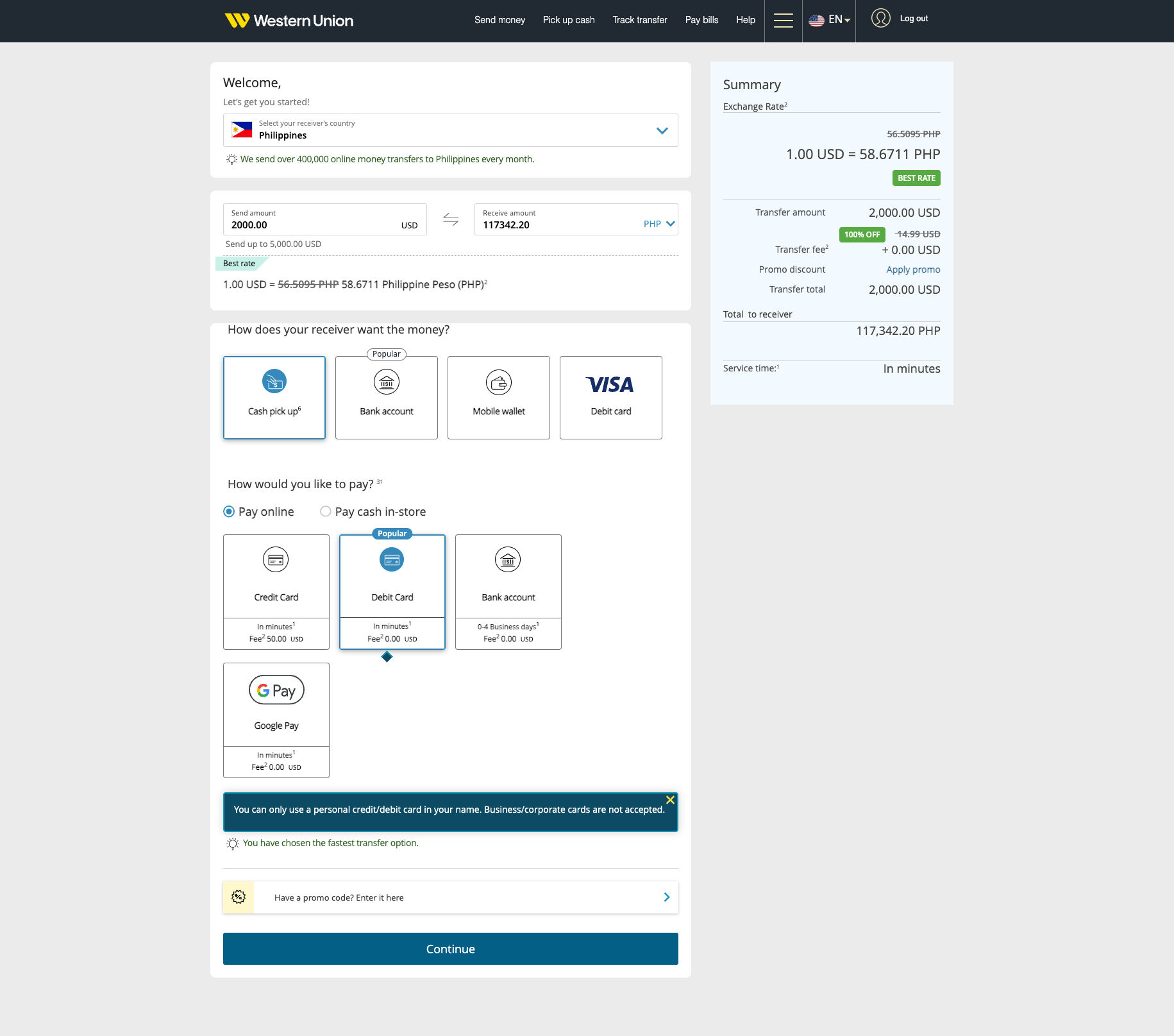 Sign up and add transfer details