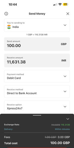 MoneyGram is the cheapest way to send money from United Kingdom (GBP) to Iceland (ISK) - MoneyGram Screenshot