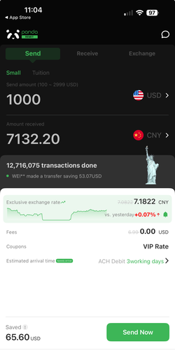 Panda Remit es la forma más rápida de enviar dinero desde España (EUR) a Marruecos (MAD) - Captura de pantalla de Panda Remit