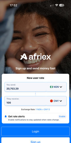 Afriex es la forma más económica de enviar dinero desde Nigeria (NGN) a Estados Unidos (USD) - Captura de pantalla de Afriex