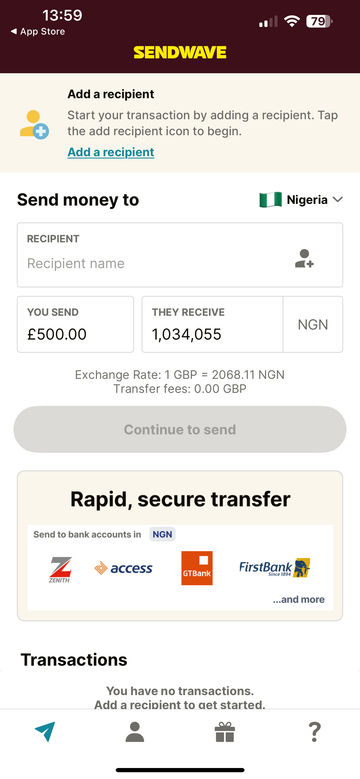Sendwave screenshot