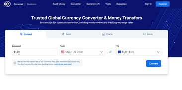 Screenshot of Xe Money Transfer's web interface