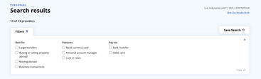 MoneyTransfer.com filters